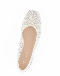 MY JEWELS - Ballerina panna traforata con fiocco e strass
