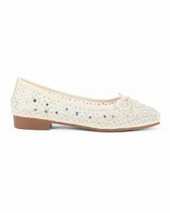 MY JEWELS - Ballerina panna traforata con fiocco e strass