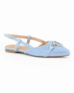 MY JEWELS - Ballerina slingback celeste scamosciata a punta con morsetto e strass