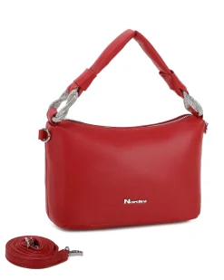 NARDINI - Borsa a mano rossa con nodo in strass sul manico e tracolla removibile