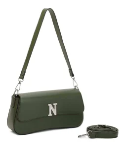 NARDINI - Borsa a spalla verde con patta e tracolla removibile