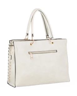 NARDINI - Borsa due manici beige con tasca posteriore e pennacchio a frange, tracolla removibile