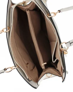 NARDINI - Borsa due manici beige con tasca posteriore e pennacchio a frange, tracolla removibile