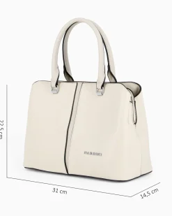 NARDINI - Borsa due manici beige con tre scomparti principali, tracolla removibile
