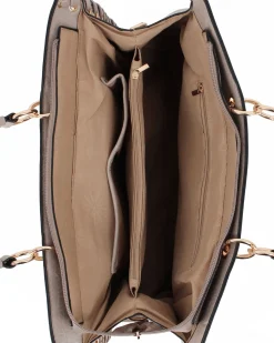 NARDINI - Borsa due manici khaki con tasca posteriore e pennacchio a frange, tracolla removibile