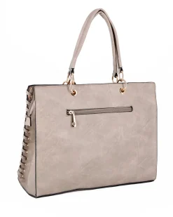 NARDINI - Borsa due manici khaki con tasca posteriore e pennacchio a frange, tracolla removibile