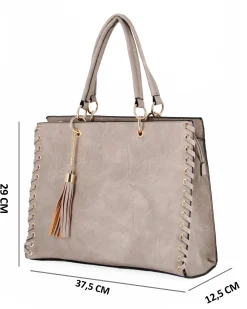 NARDINI - Borsa due manici khaki con tasca posteriore e pennacchio a frange, tracolla removibile