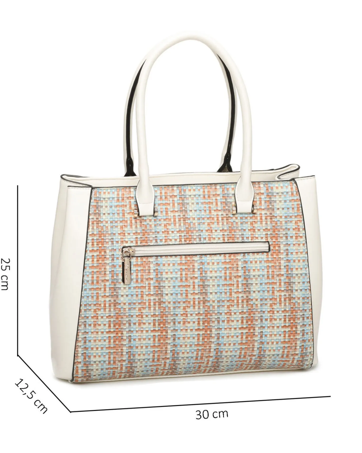 NARDINI - Borsa due manici multicolor effetto intreccio con tasca posteriore e tre scomparti interni, tracolla removibile