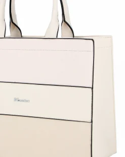 NARDINI - Borsa media due manici beige con fasce frontali lavorate, tracolla removibile
