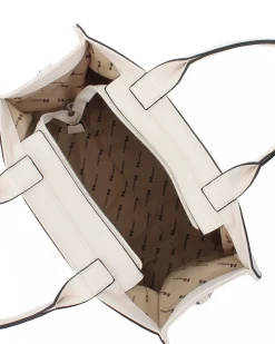 NARDINI - Borsa media due manici beige con fasce frontali lavorate, tracolla removibile