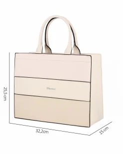 NARDINI - Borsa media due manici beige con fasce frontali lavorate, tracolla removibile