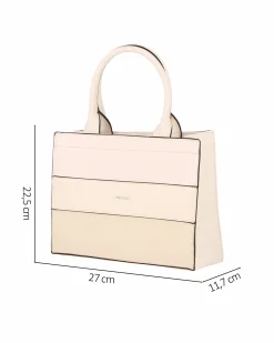 NARDINI - Borsa piccola due manici beige con fasce frontali lavorate, tracolla removibile