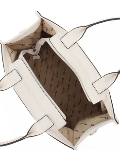 NARDINI - Borsa piccola due manici beige con fasce frontali lavorate, tracolla removibile