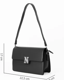 NARDINI - Borsa un manico nera con patta e tracolla removibile