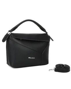 NARDINI - Borsa un manico nera con patta diagonale e tasca posteriore, tracolla removibile