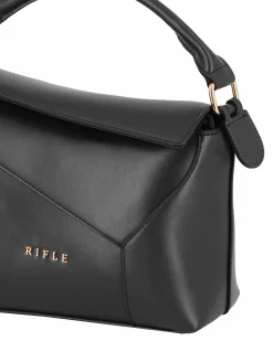 NARDINI - Borsa un manico nera con patta diagonale e tasca posteriore, tracolla removibile