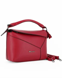 NARDINI - Borsa un manico rubino con patta diagonale e tasca posteriore, tracolla removibile