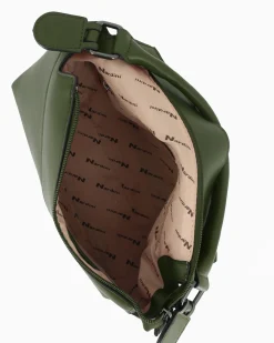 NARDINI - Borsa un manico verde con patta diagonale e tasca posteriore, tracolla removibile