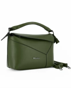 NARDINI - Borsa un manico verde con patta diagonale e tasca posteriore, tracolla removibile