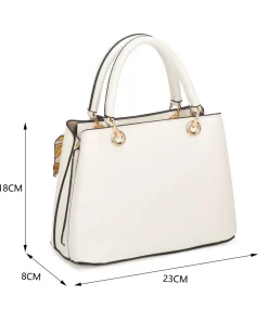 NARDINI - Minibag avorio con tre scomparti principali e catena con foulard, tracolla removibile