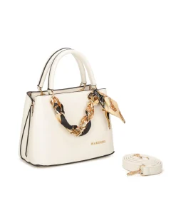 NARDINI - Minibag avorio con tre scomparti principali e catena con foulard, tracolla removibile