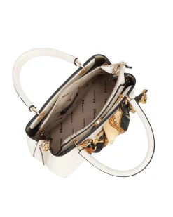 NARDINI - Minibag avorio con tre scomparti principali e catena con foulard, tracolla removibile