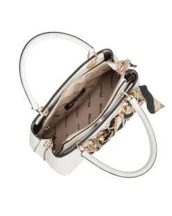 NARDINI - Minibag bianca con tre scomparti principali e catena con foulard, tracolla removibile