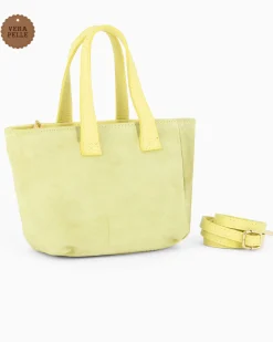 NARDINI - Minibag gialla scamosciata in VERA PELLE con tasca posteriore, tracolla removibile - MADE IN ITALY