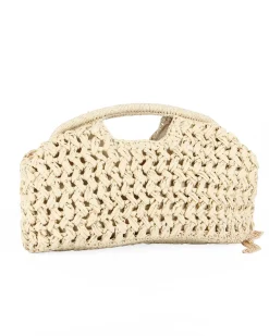NARDINI - Pochette beige in paglia con motivo ad intreccio, tracollina removibile