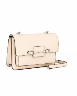 NARDINI - Tracolla beige con tasca frontale e morsetto sulla patta