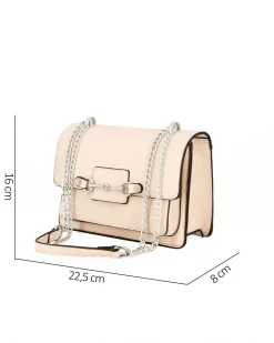 NARDINI - Tracolla beige con tasca frontale e morsetto sulla patta