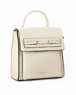 NARDINI - Zaino beige con tasca frontale e morsetto sulla patta