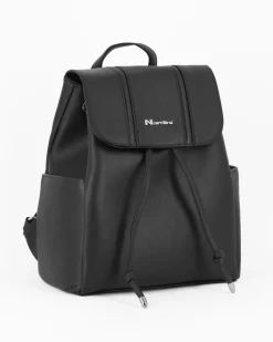 NARDINI - Zaino nero con due tasche laterali, patta e chiusura a coulisse
