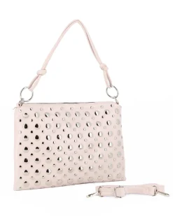 NARIDNI - Borsa un manico beige con borchie e tasca posteriore, tracolla removibile