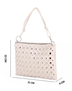 NARIDNI - Borsa un manico beige con borchie e tasca posteriore, tracolla removibile