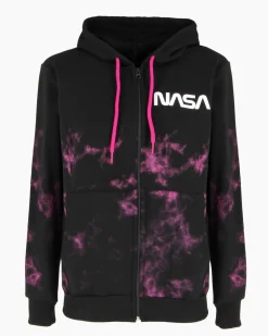 NASA - Felpa nera con cappuccio e full zip da donna