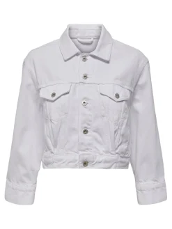 NEON & NYLON by Only - GIUBBINO CROPPED DENIM BIANCO, TASCHE CON PATTA
