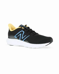 NEW BALANCE -  SCARPA DA RUNNING NERA CON DETTAGLI GIALLI E CELESTI DA UOMO, M411RM3