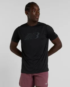 NEW BALANCE - T-SHIRT MEZZA MANICA ESSENTIALS PRINTED RUN  NERA DA UOMO, MT51206BK