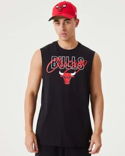 NEW ERA - Canotta bianca da uomo in cotone con logo Chicago Bulls