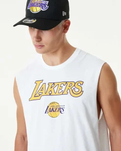 NEW ERA - Canotta da uomo bianca in cotone con logo Lakers