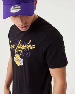 NEW ERA - T shirt da uomo nera in cotone con logo Los Angeles Lakers