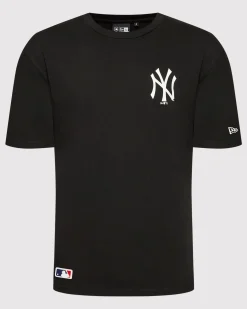 NEW ERA - T shirt girocollo da uomo nera in cotone con logo bianco
