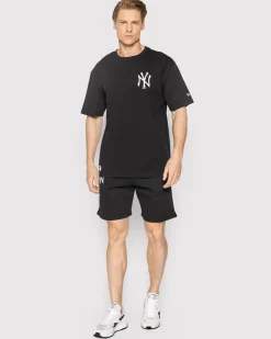 NEW ERA - T shirt girocollo da uomo nera in cotone con logo bianco