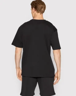 NEW ERA - T shirt girocollo da uomo nera in cotone con logo bianco