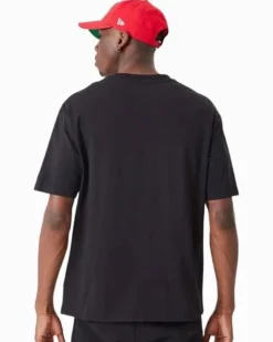 NEW ERA - T shirt girocollo da uomo nera in cotone con logo Chicago Bulls
