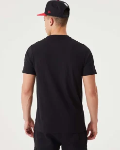NEW ERA - T shirt girocollo da uomo nera in cotone con logo Chicago Bulls