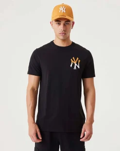NEW ERA - T shirt girocollo da uomo nera in cotone con logo bianco e giallo