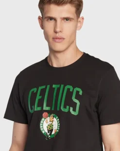 NEW ERA - T shirt girocollo nera in cotone con logo Celtics