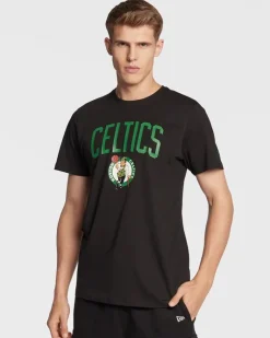 NEW ERA - T shirt girocollo nera in cotone con logo Celtics